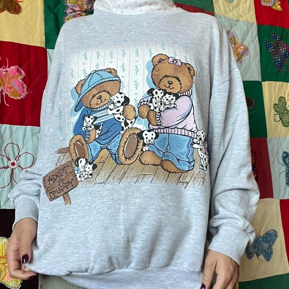 Vintage Teddy Bear & Dalmatian puppy graphic sweatshirt -Heart turtleneck
